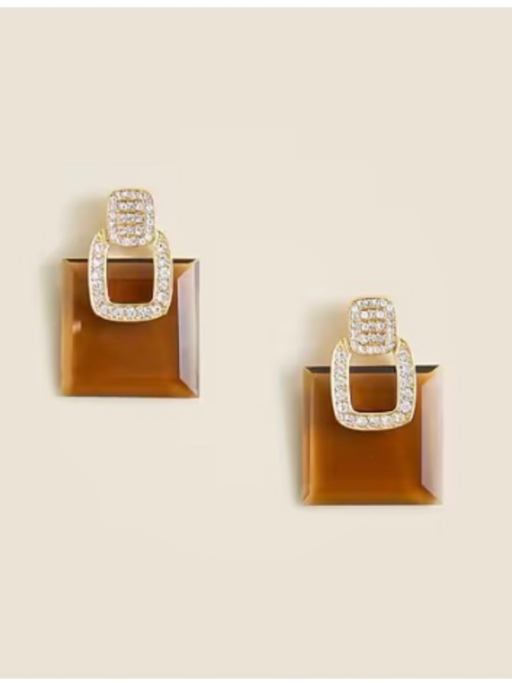 J.Crew Gold-Tone Amber-Glass Drop Earrings with Pavé Accents NWT